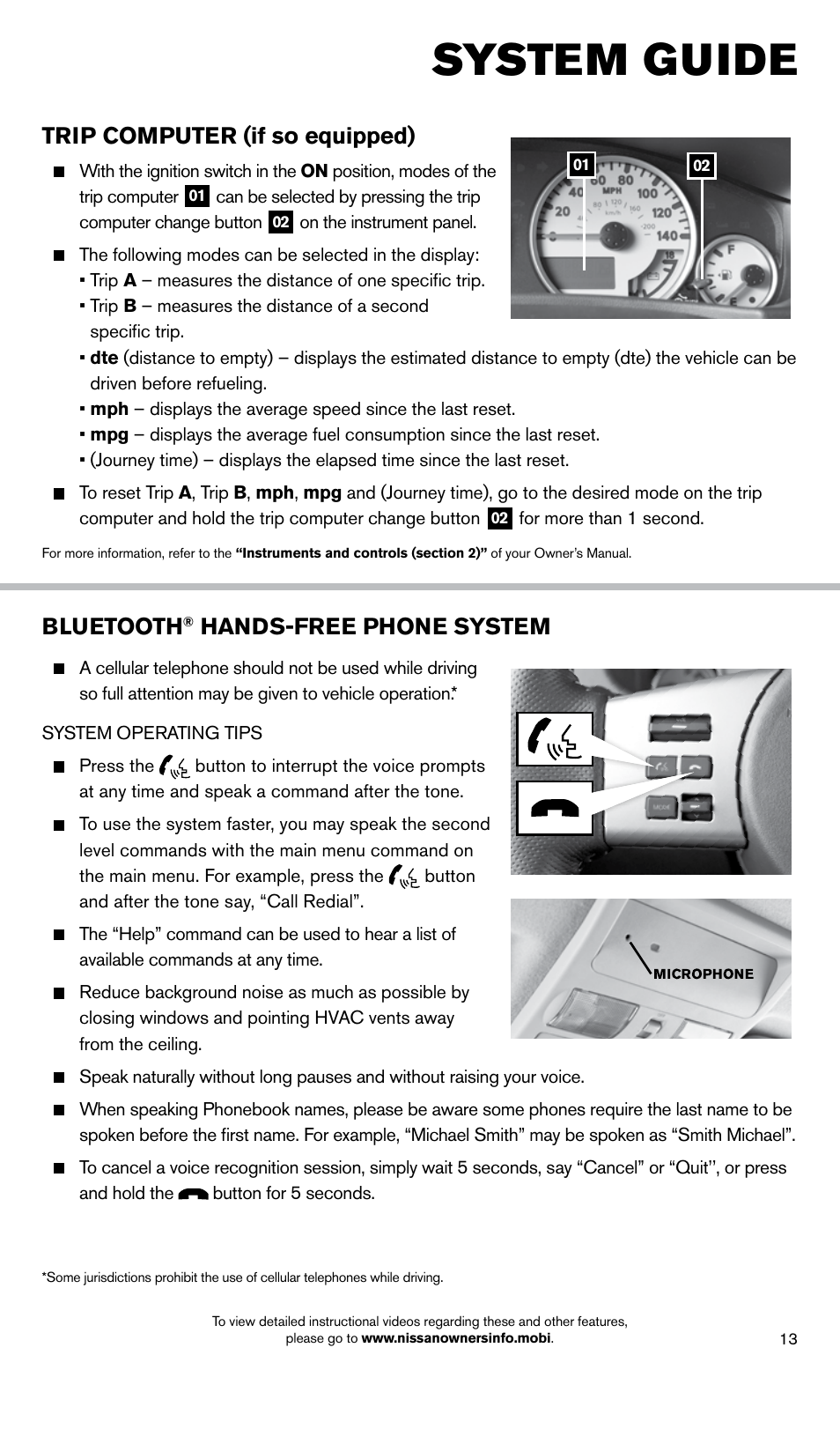 System guide, Trip computer (if so equipped), Bluetooth | Hands-free phone system | NISSAN 2014 Xterra - Quick Reference Guide User Manual | Page 15 / 24