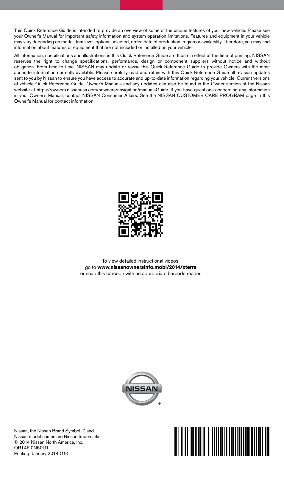 NISSAN 2014 Xterra - Quick Reference Guide User Manual | Page 24 / 24