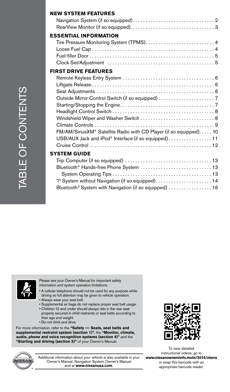 NISSAN 2014 Xterra - Quick Reference Guide User Manual | Page 3 / 24