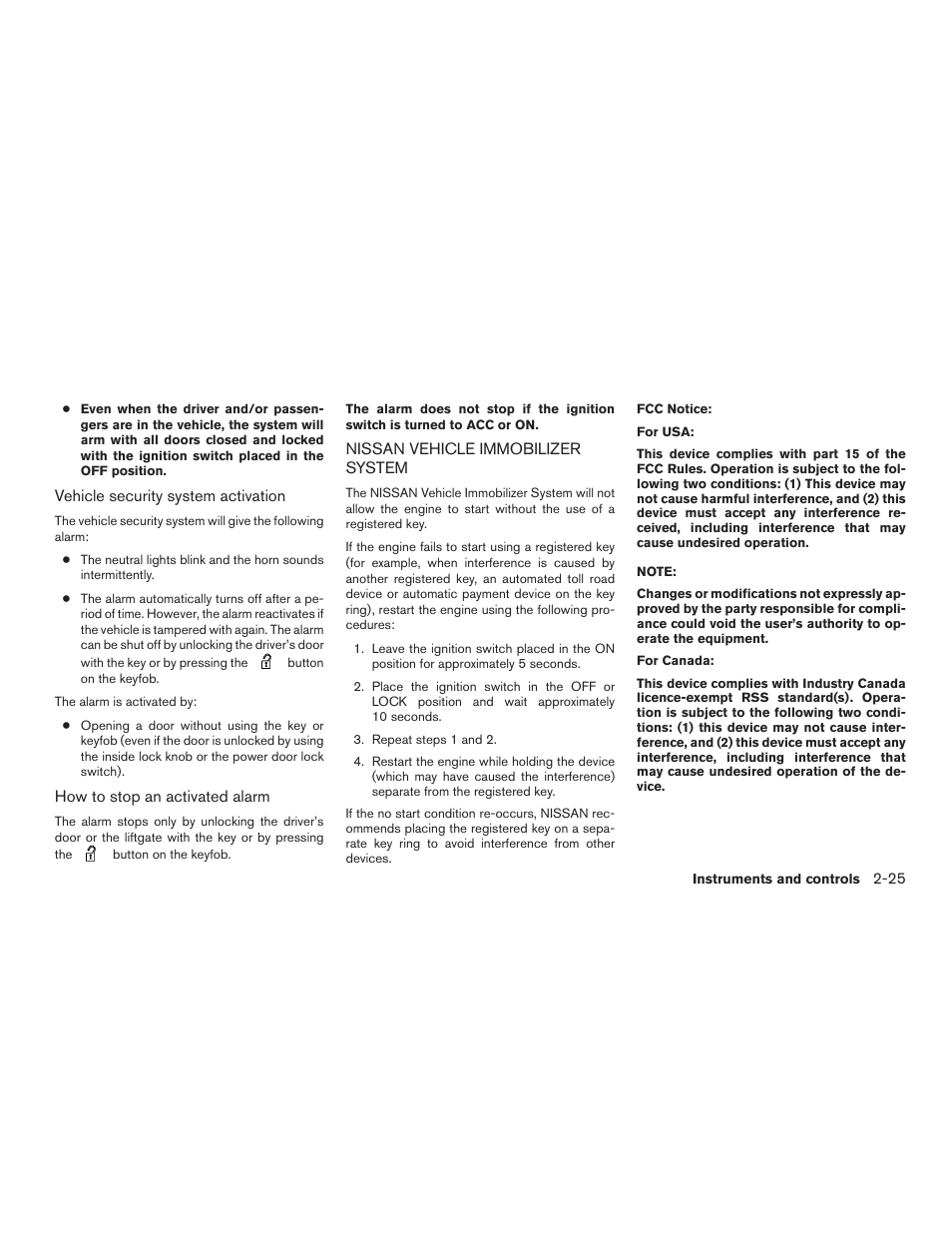 Nissan vehicle immobilizer system -25 | NISSAN 2015 Xterra - Owner's Manual User Manual | Page 108 / 396