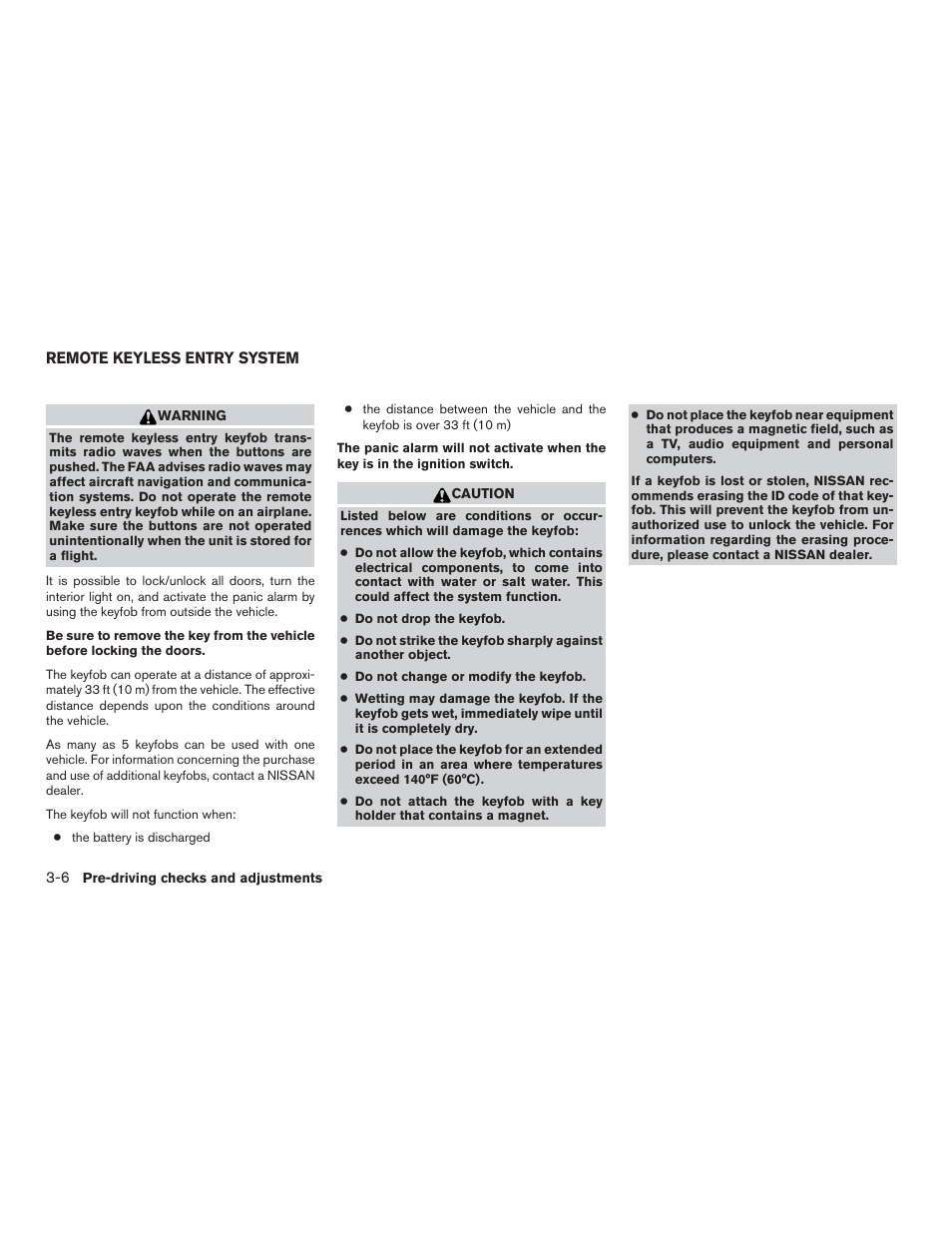 Remote keyless entry system -6 | NISSAN 2015 Xterra - Owner's Manual User Manual | Page 141 / 396