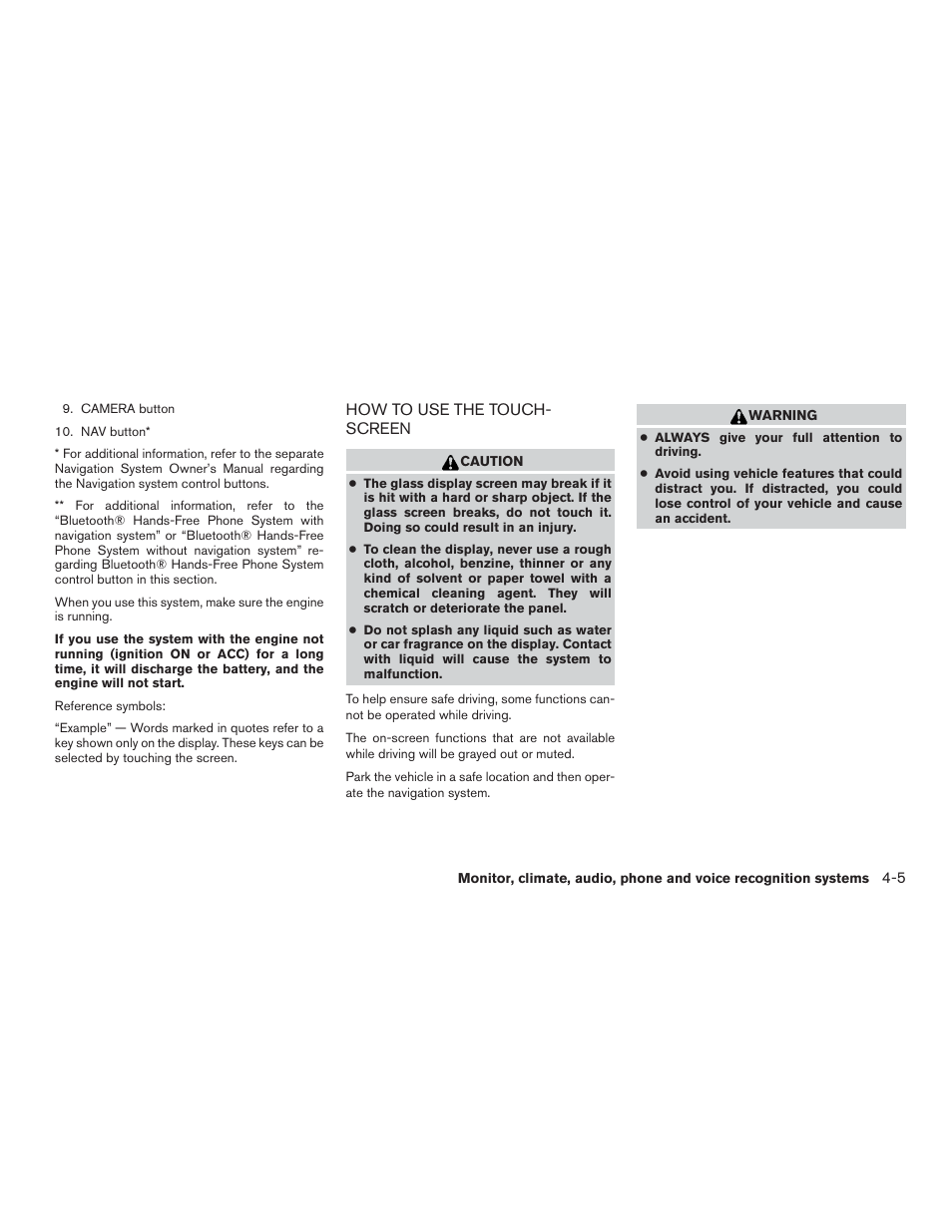 How to use the touch-screen -5 | NISSAN 2015 Xterra - Owner's Manual User Manual | Page 156 / 396