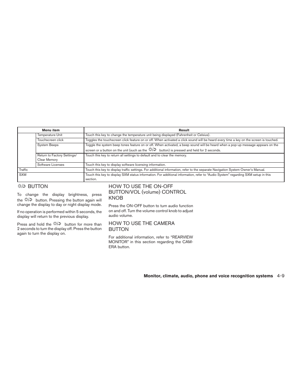 Button -9, Button, How to use the camera button | NISSAN 2015 Xterra - Owner's Manual User Manual | Page 160 / 396
