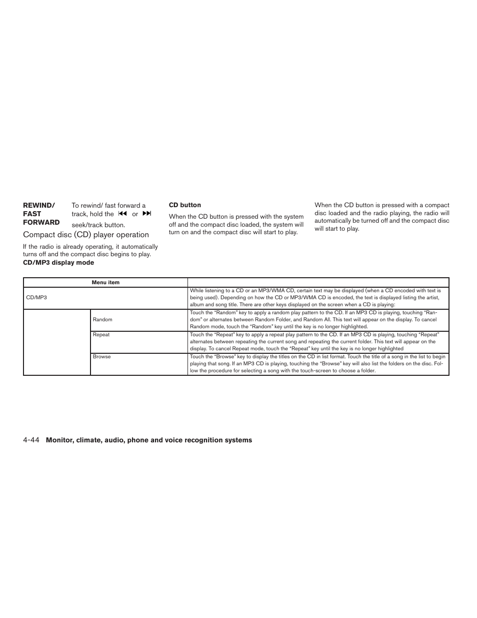 Compact disc (cd) player operation | NISSAN 2015 Xterra - Owner's Manual User Manual | Page 195 / 396