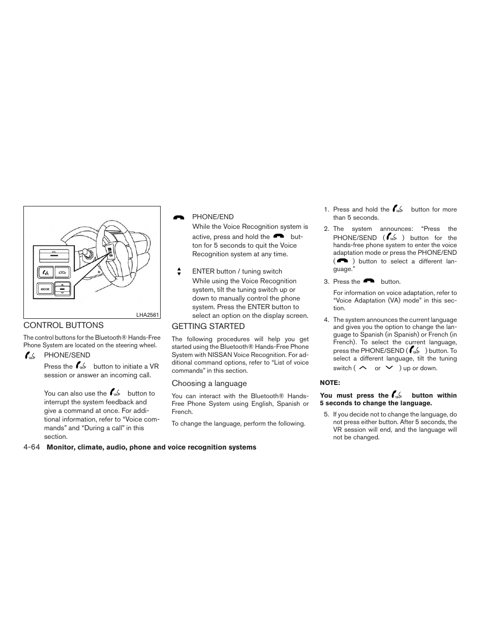 Control buttons -64 getting started -64 | NISSAN 2015 Xterra - Owner's Manual User Manual | Page 215 / 396
