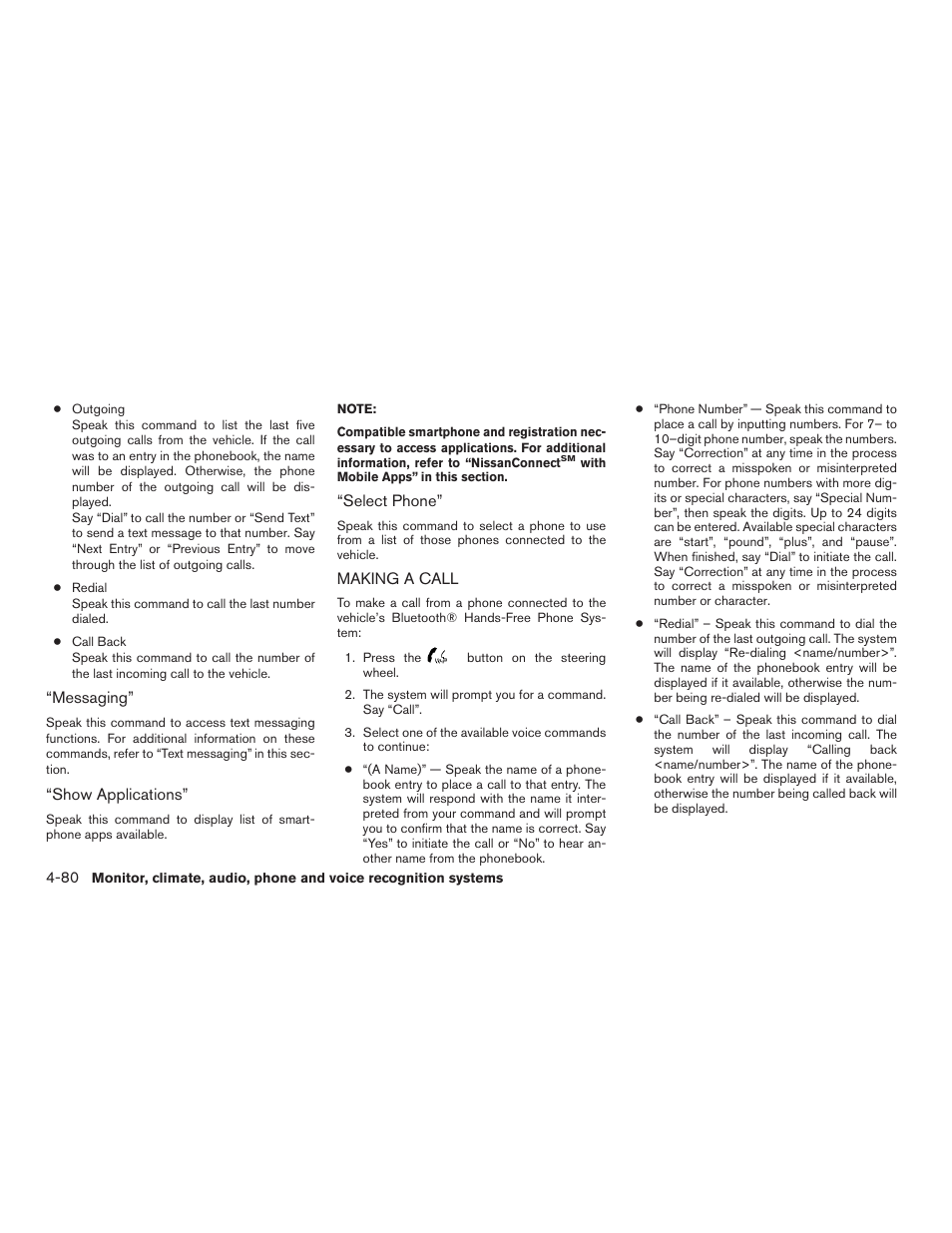 Making a call -80 | NISSAN 2015 Xterra - Owner's Manual User Manual | Page 231 / 396