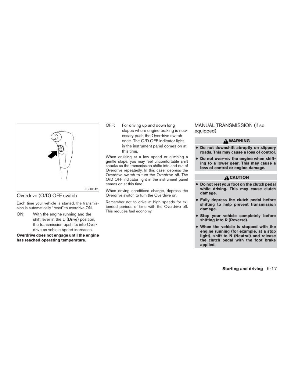 Manual transmission (if so equipped) -17 | NISSAN 2015 Xterra - Owner's Manual User Manual | Page 266 / 396