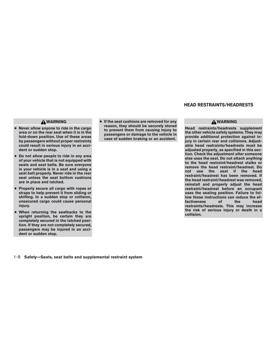 Head restraints/headrests -8 | NISSAN 2015 Xterra - Owner's Manual User Manual | Page 27 / 396