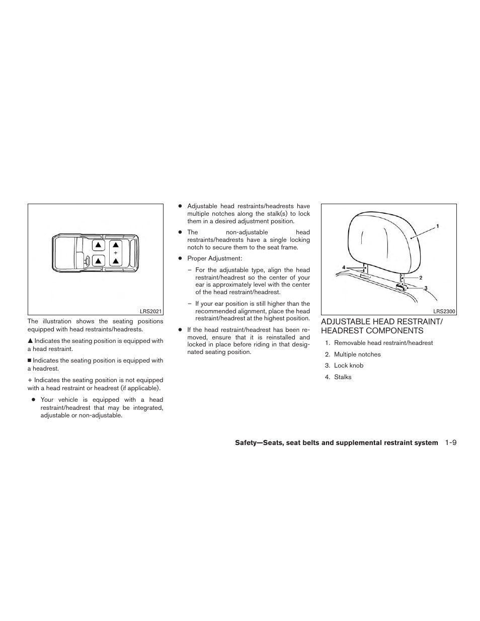 Adjustable head restraint/headrest components -9 | NISSAN 2015 Xterra - Owner's Manual User Manual | Page 28 / 396