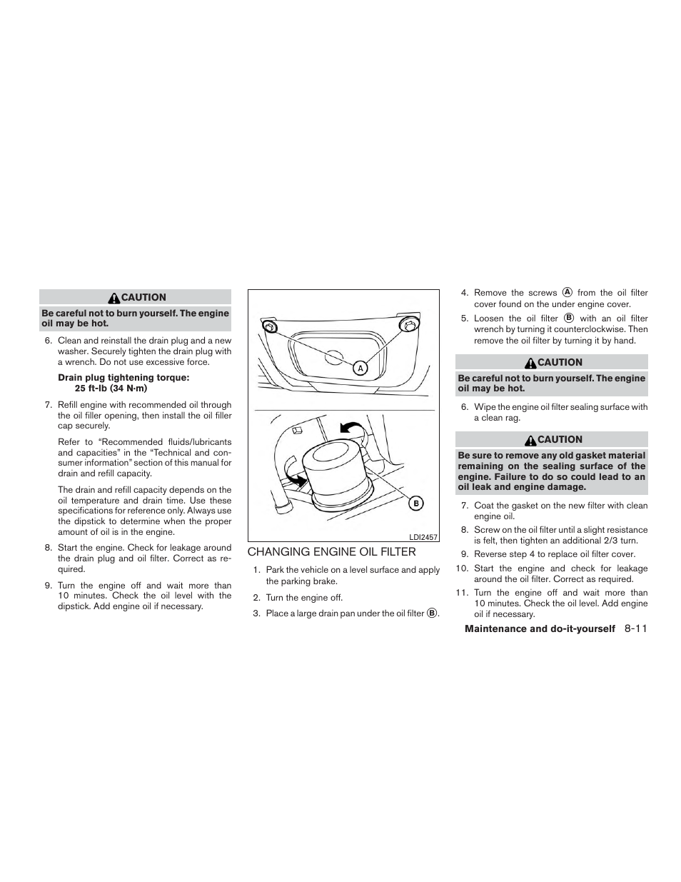 Changing engine oil filter -11 | NISSAN 2015 Xterra - Owner's Manual User Manual | Page 322 / 396