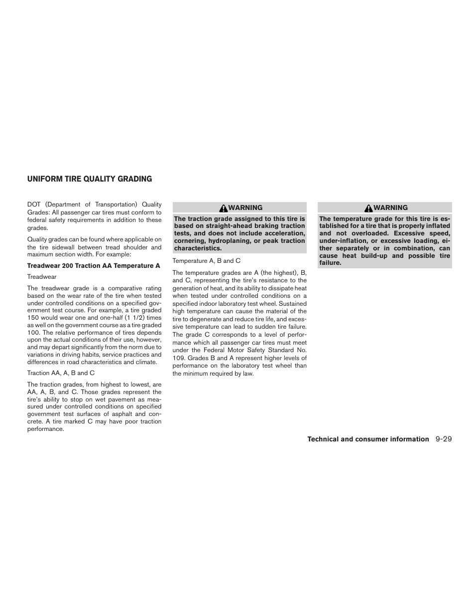 Uniform tire quality grading -29 | NISSAN 2015 Xterra - Owner's Manual User Manual | Page 384 / 396