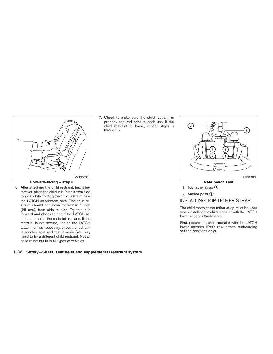 Installing top tether strap -38 | NISSAN 2015 Xterra - Owner's Manual User Manual | Page 57 / 396