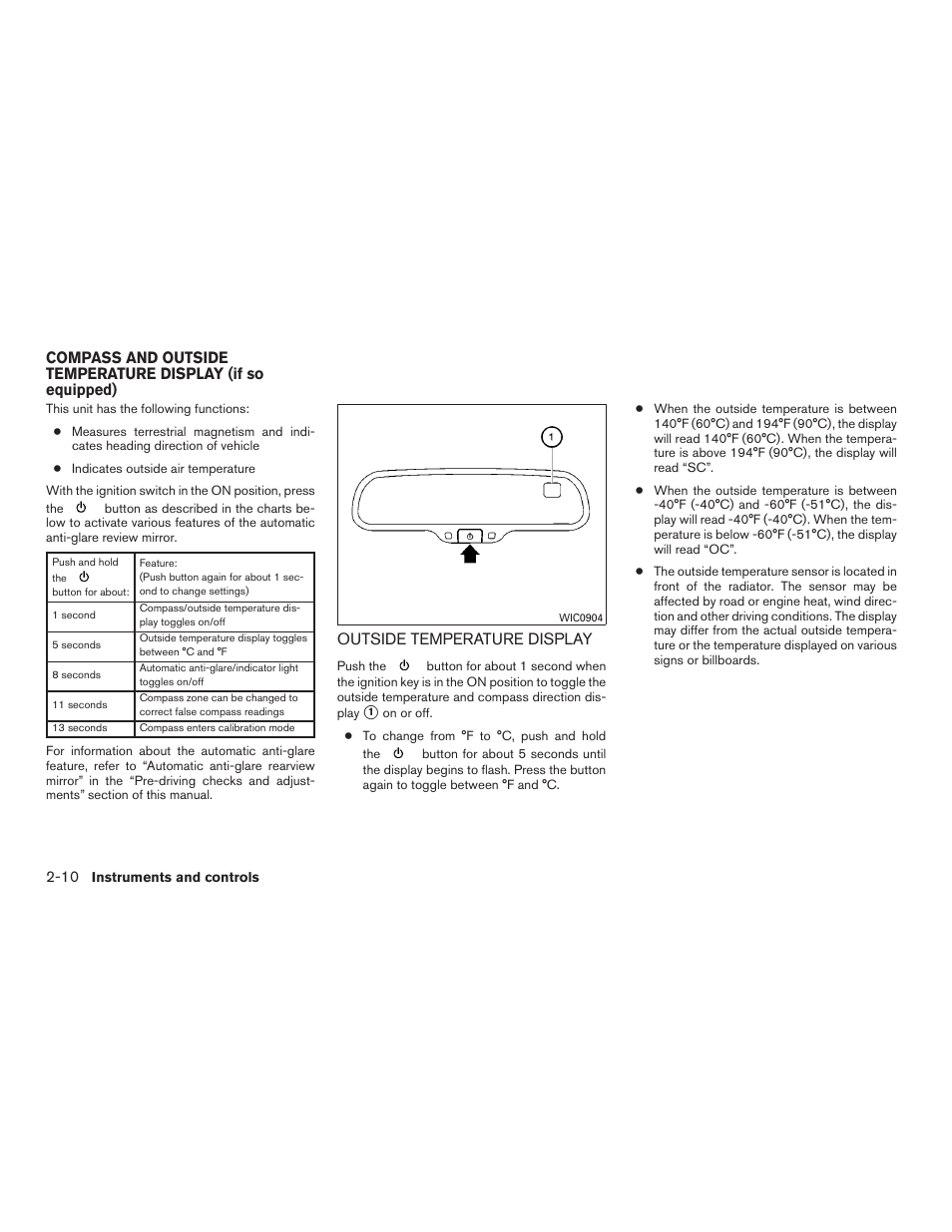 Outside temperature display -10, Outside temperature display | NISSAN 2015 Xterra - Owner's Manual User Manual | Page 93 / 396