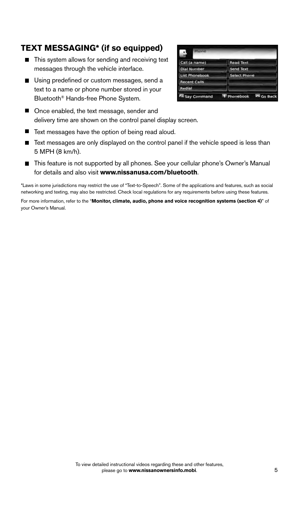 Text messaging* (if so equipped) | NISSAN 2015 Xterra - Quick Reference Guide User Manual | Page 7 / 24