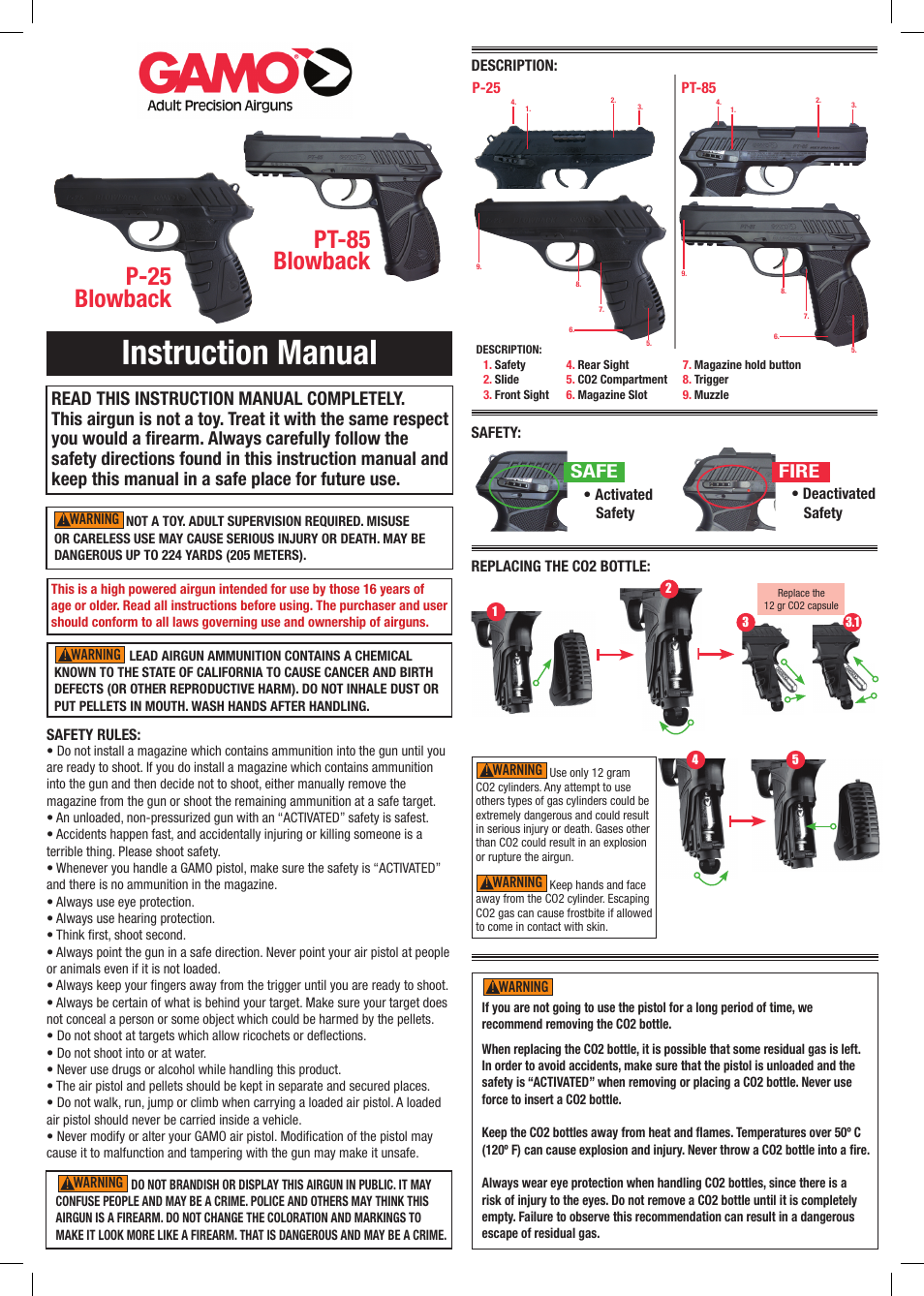 Gamo P-25 Blowback User Manual | 2 pages