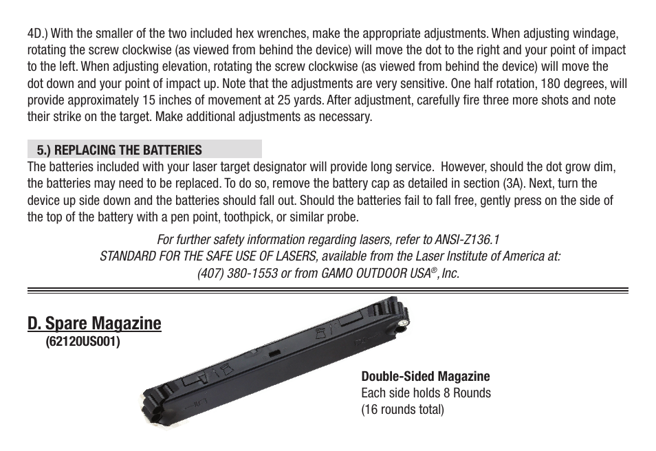 D. spare magazine | Gamo P-25 Blowback Tactical User Manual | Page 29 / 30