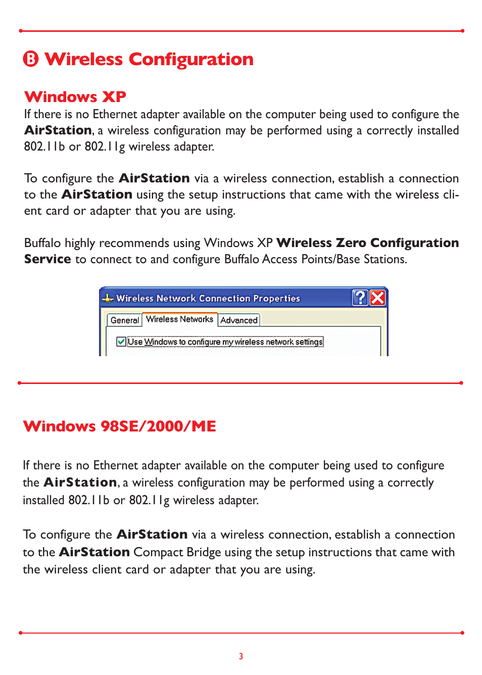 Wireless configuration, Windows xp | Buffalo Technology WLA-G54 User Manual | Page 3 / 8
