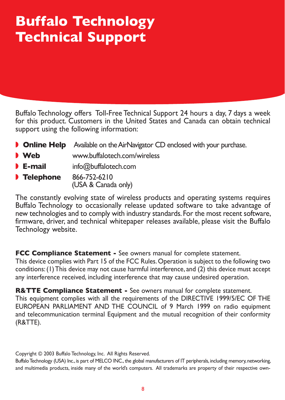 Buffalo technology technical support | Buffalo Technology WLA-G54 User Manual | Page 8 / 8