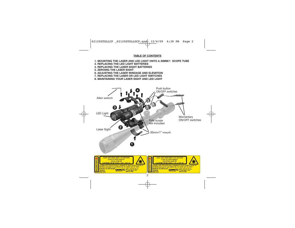 Gamo Green Laser and Light User Manual | Page 2 / 8