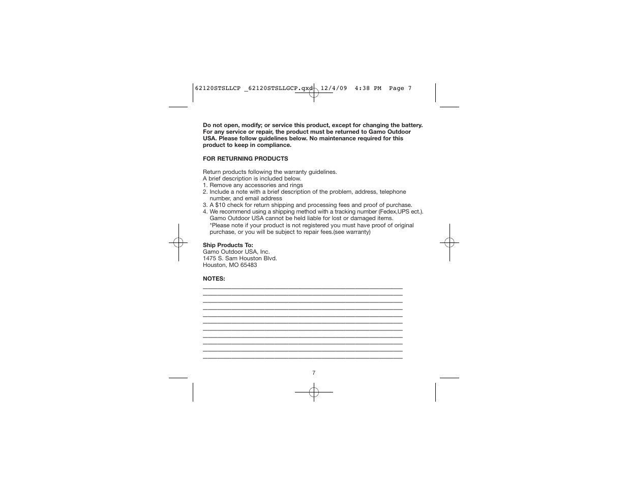 Gamo Green Laser and Light User Manual | Page 7 / 8