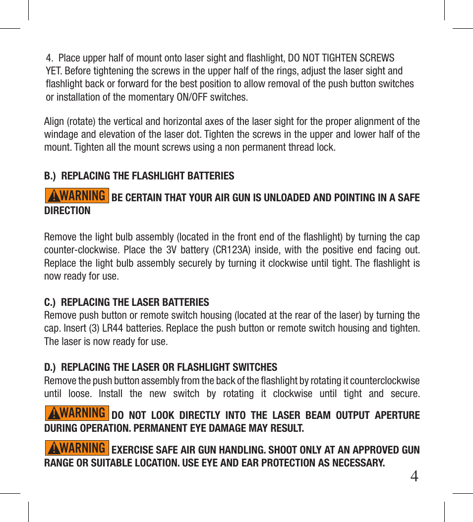 Danger, Warning, Caution | Gamo LLCP Laser and Light with Scope Mount User Manual | Page 4 / 8