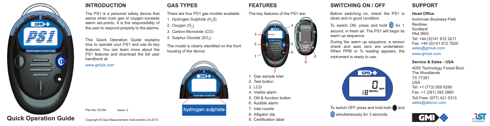 Gas Measurement Instruments PS1 Single Gas User Manual | 2 pages