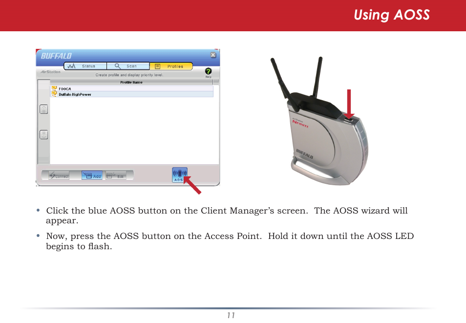 Using aoss | Buffalo Technology WLI-U2-SG54HG User Manual | Page 11 / 42