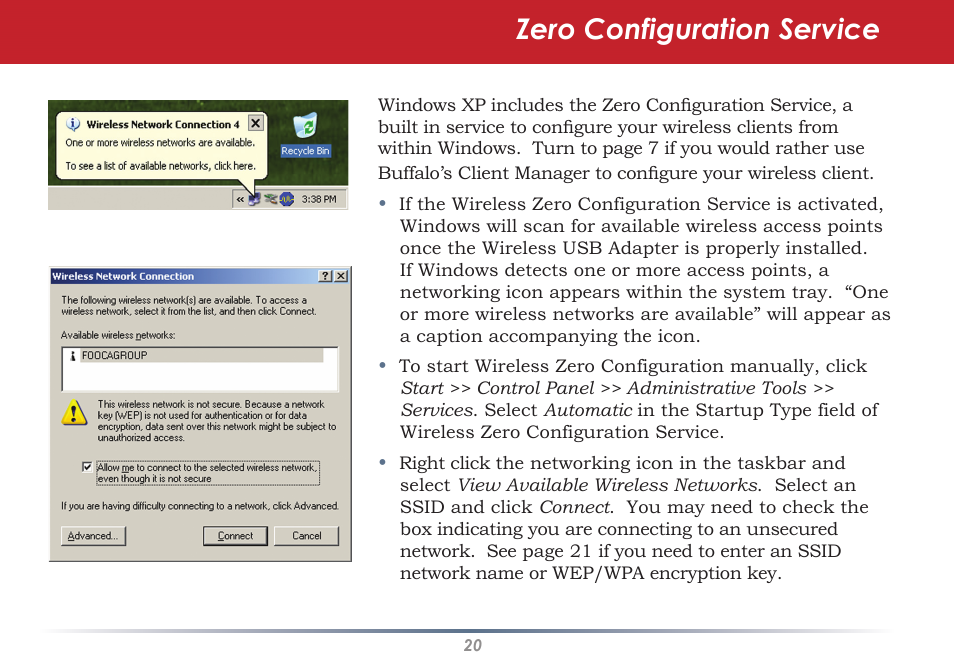 Zero configuration service | Buffalo Technology WLI-U2-SG54HG User Manual | Page 20 / 42