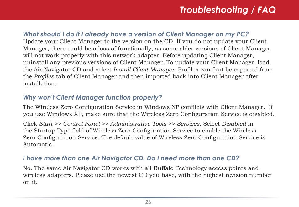 Troubleshooting / faq | Buffalo Technology WLI-U2-SG54HG User Manual | Page 26 / 42