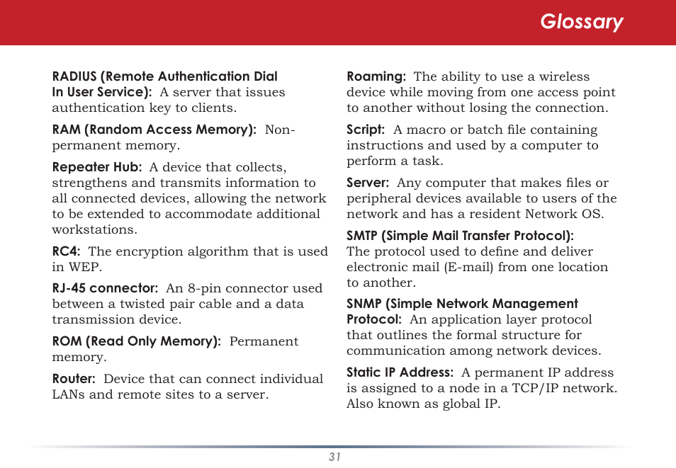 Glossary | Buffalo Technology WLI-U2-SG54HG User Manual | Page 31 / 42