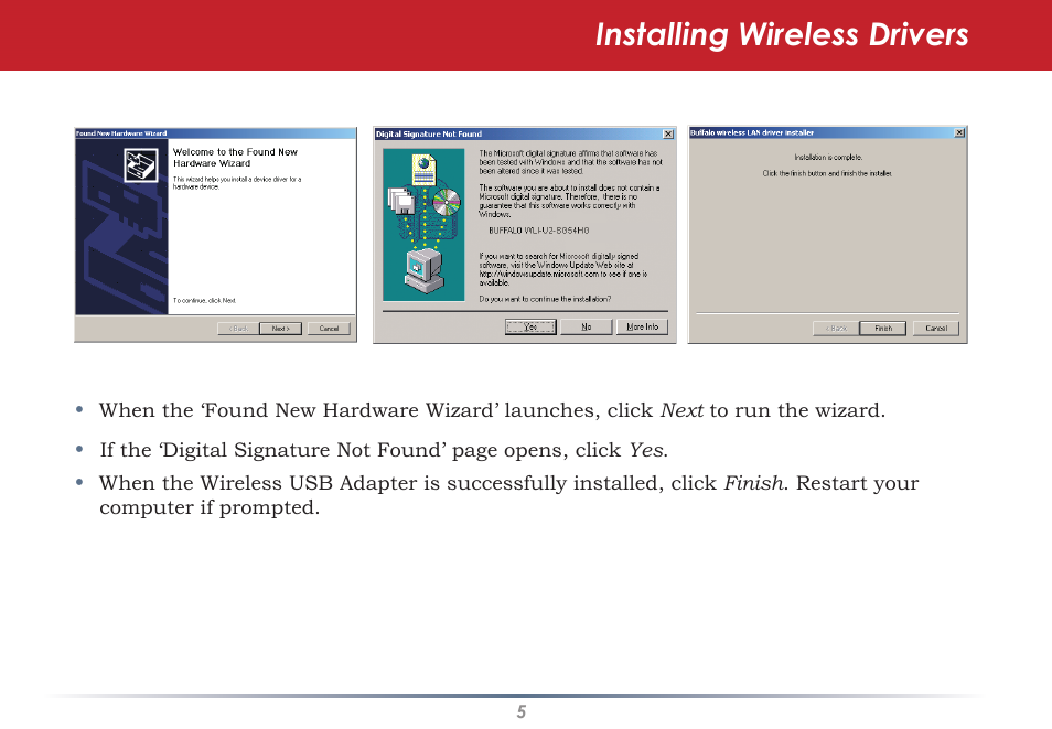 Installing wireless drivers | Buffalo Technology WLI-U2-SG54HG User Manual | Page 5 / 42