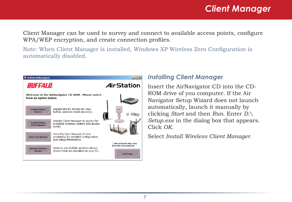 Client manager | Buffalo Technology WLI-U2-SG54HG User Manual | Page 7 / 42