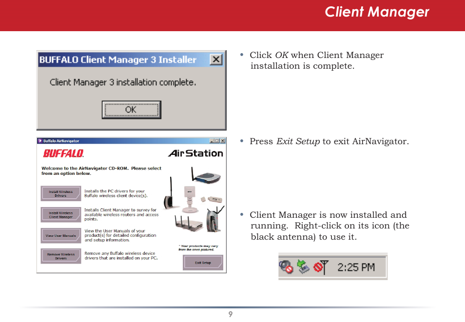 Client manager | Buffalo Technology WLI-U2-SG54HG User Manual | Page 9 / 42