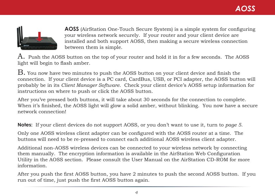 Aoss, Aoss a | Buffalo Technology Buffalo AirStation Wireless-N Nfniti Router WZR2-G300N User Manual | Page 4 / 6
