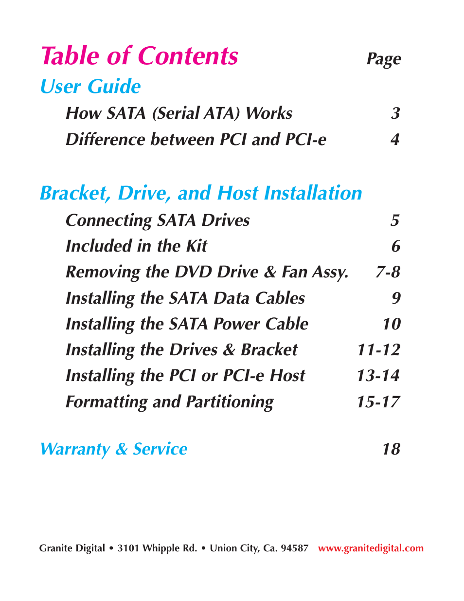 Granite Digital SATA G5 Mounting Bracket Kit User Manual | Page 2 / 18