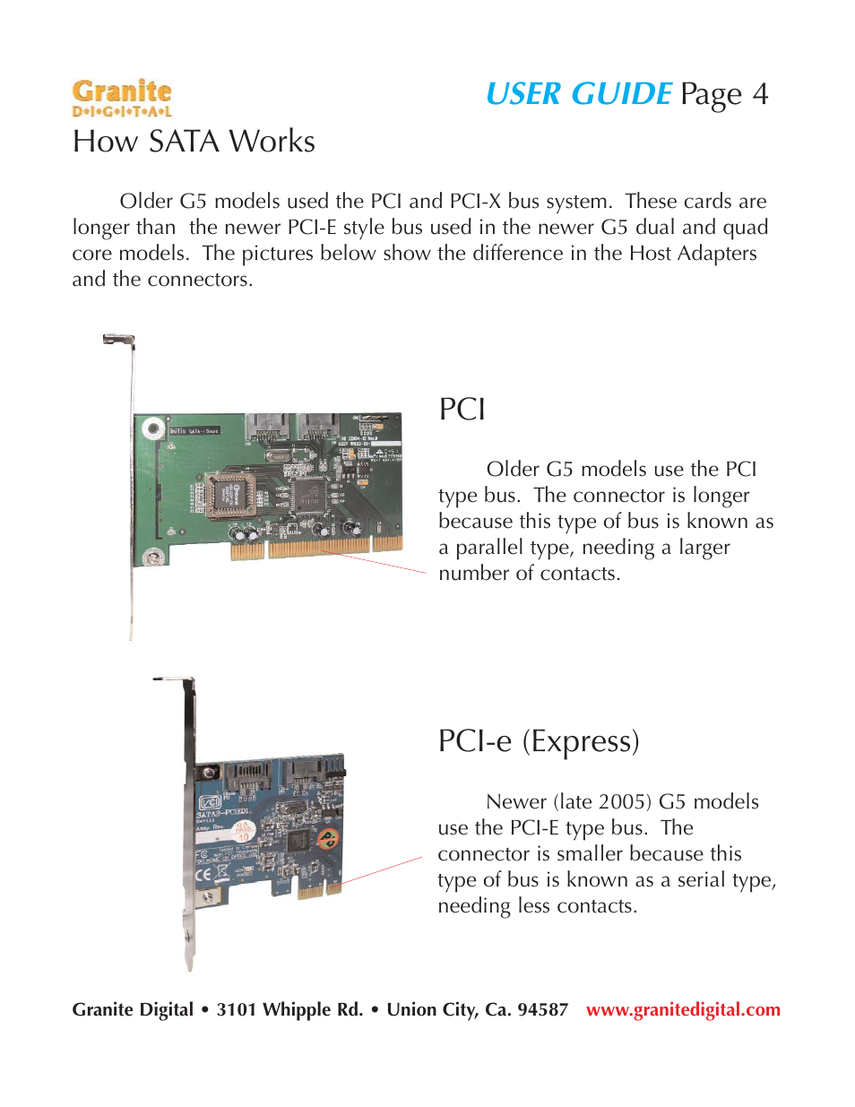 User guide, Page 4 how sata works, Pci-e (express) | Granite Digital SATA G5 Mounting Bracket Kit User Manual | Page 4 / 18