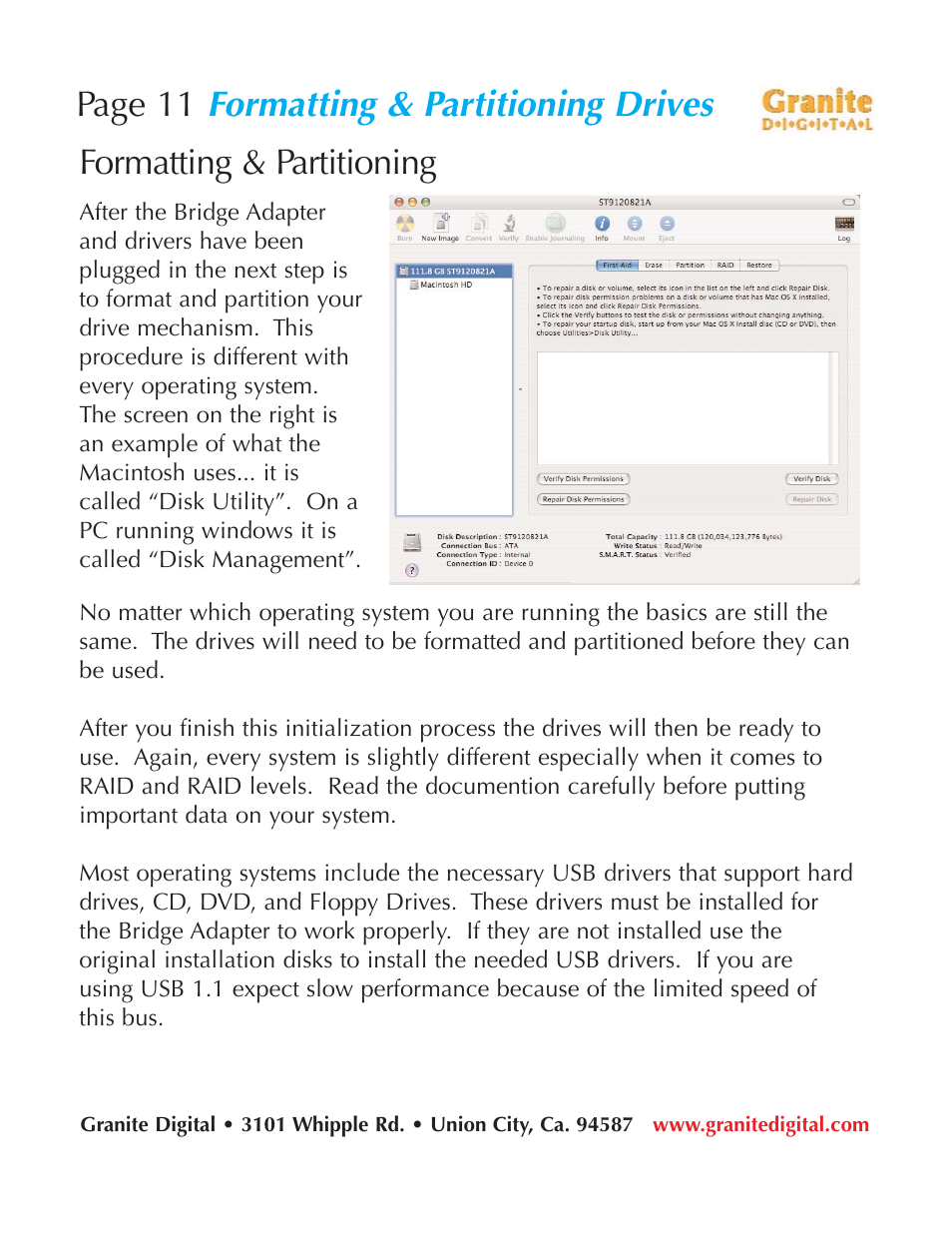 Formatting & partitioning drives, Page 11, Formatting & partitioning | Granite Digital USB Emergency Drive User Manual | Page 11 / 16