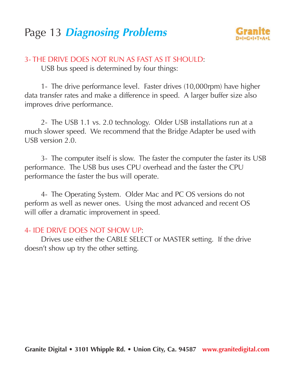 Diagnosing problems, Page 13 | Granite Digital USB Emergency Drive User Manual | Page 13 / 16