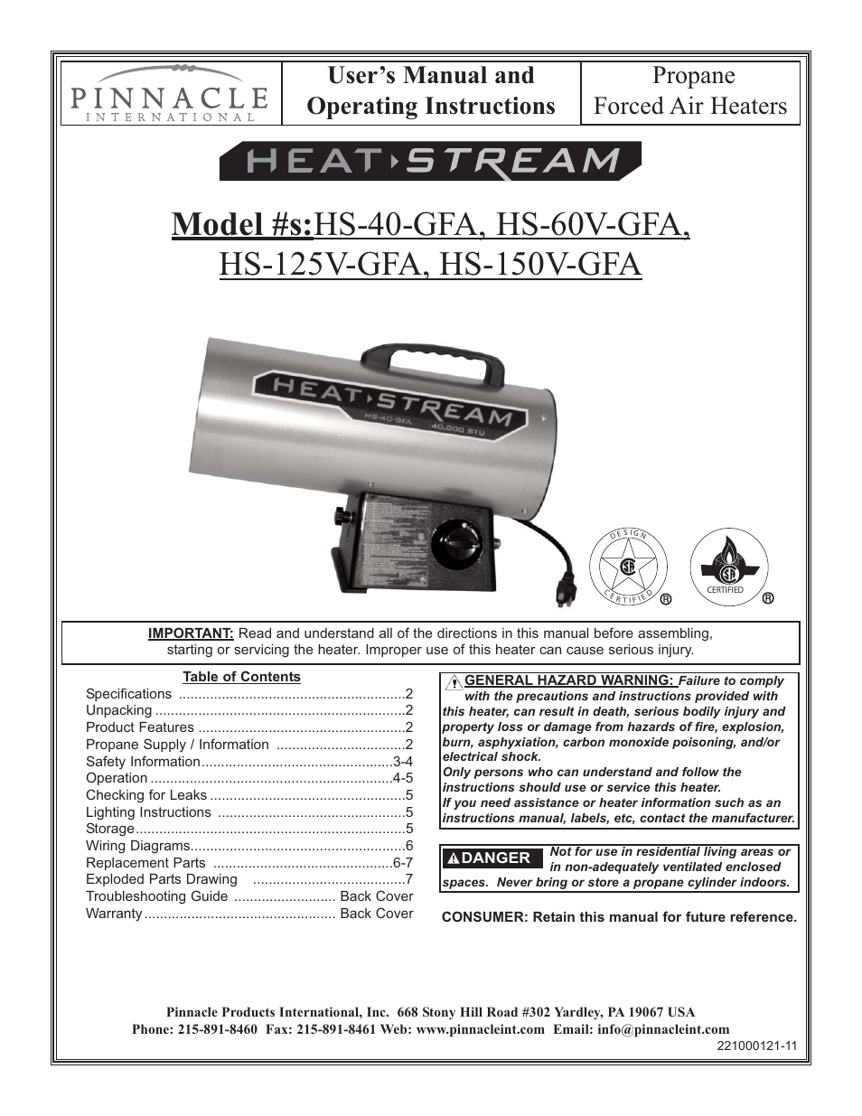 HeatStream HS-150V-GFA User Manual | 8 pages