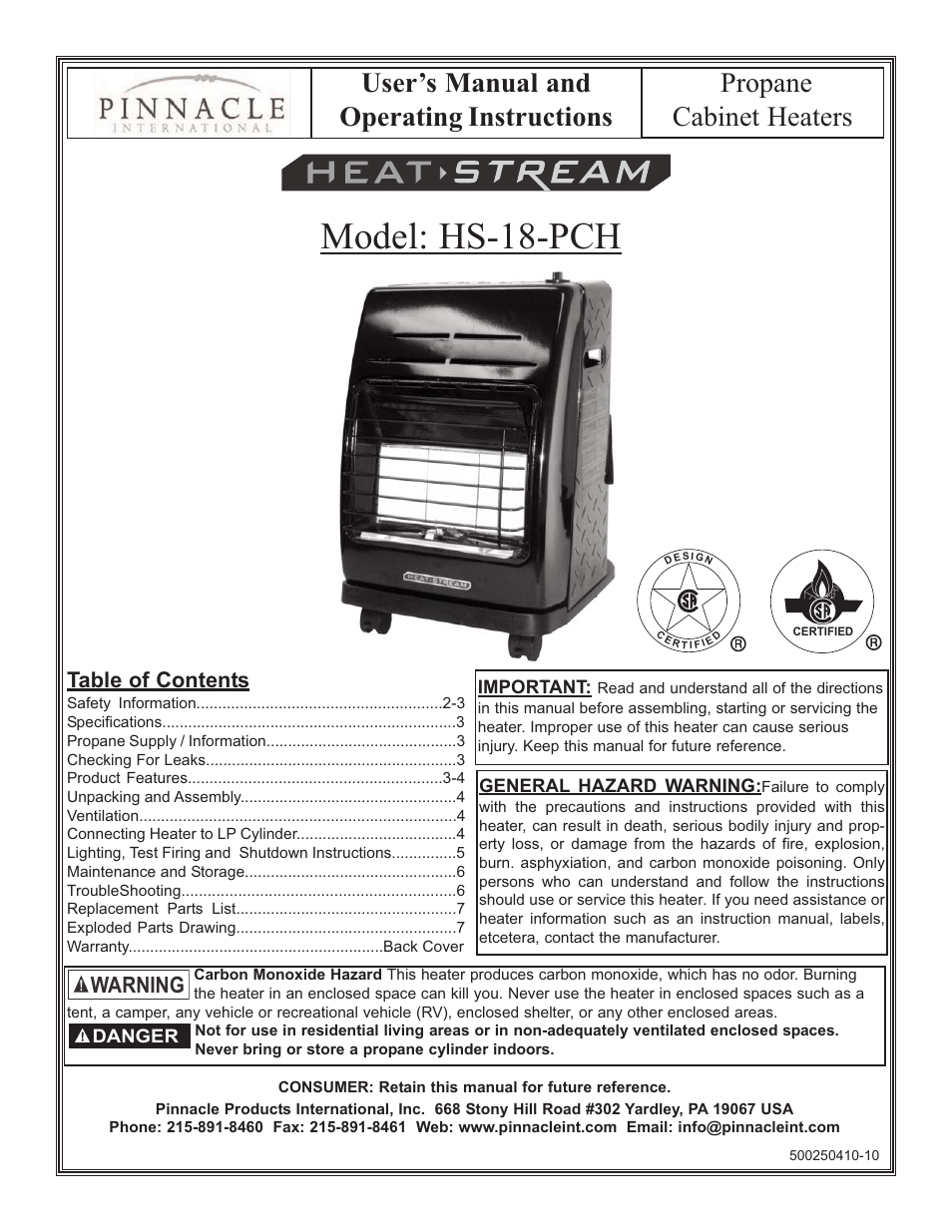 HeatStream HS-18-PCH-A User Manual | 8 pages