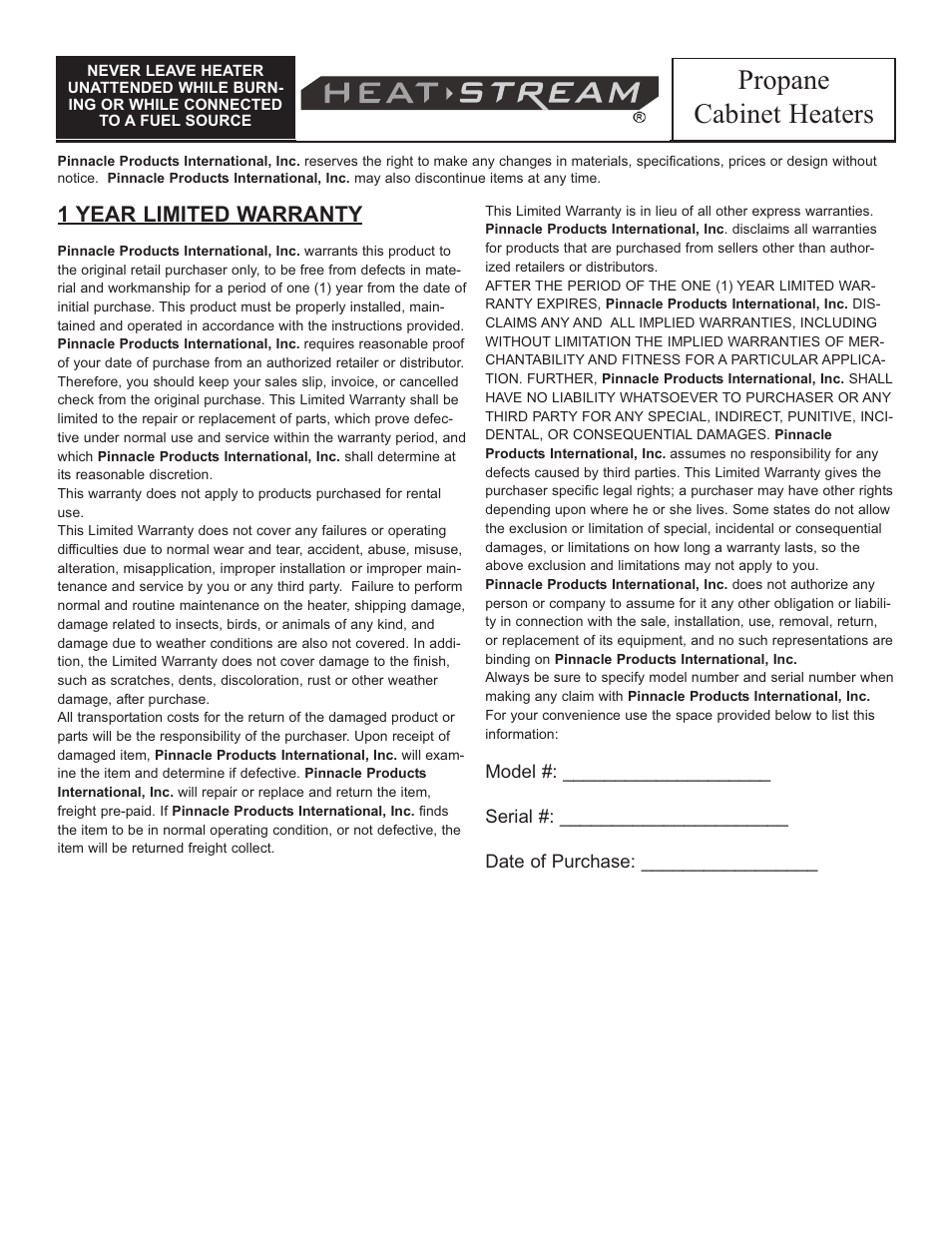 Propane cabinet heaters | HeatStream HS-18-PCH-A User Manual | Page 8 / 8