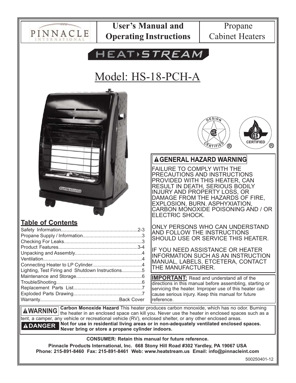 HeatStream HS-18-PCH-A User Manual | 24 pages