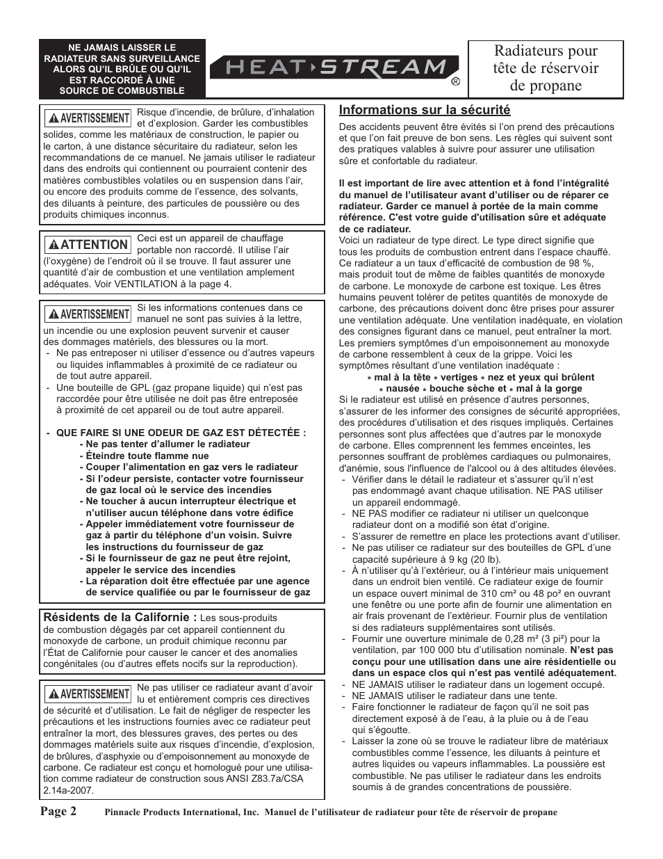 Radiateurs pour tête de réservoir de propane | HeatStream HS-30-TTC User Manual | Page 18 / 24
