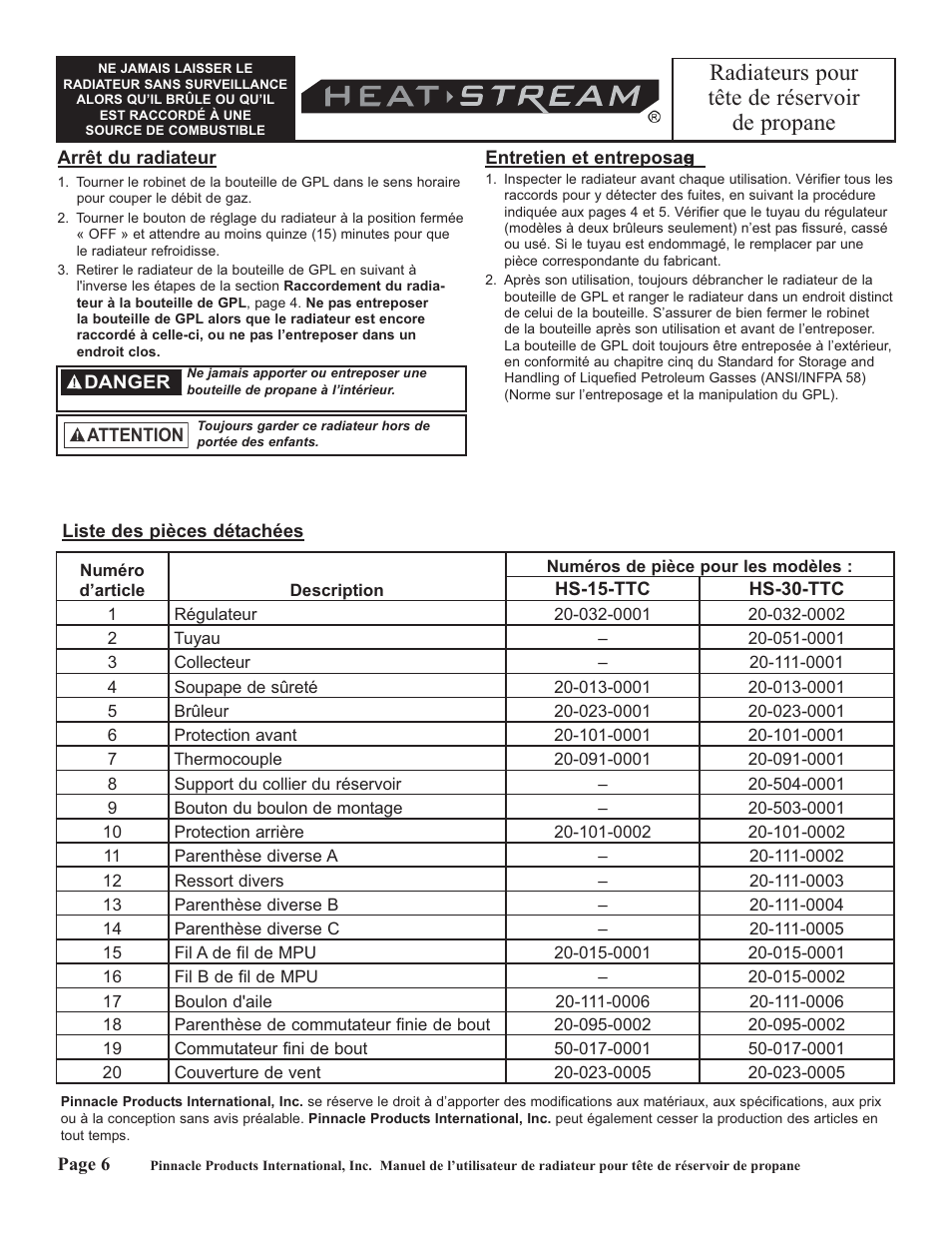 Radiateurs pour tête de réservoir de propane | HeatStream HS-30-TTC User Manual | Page 22 / 24