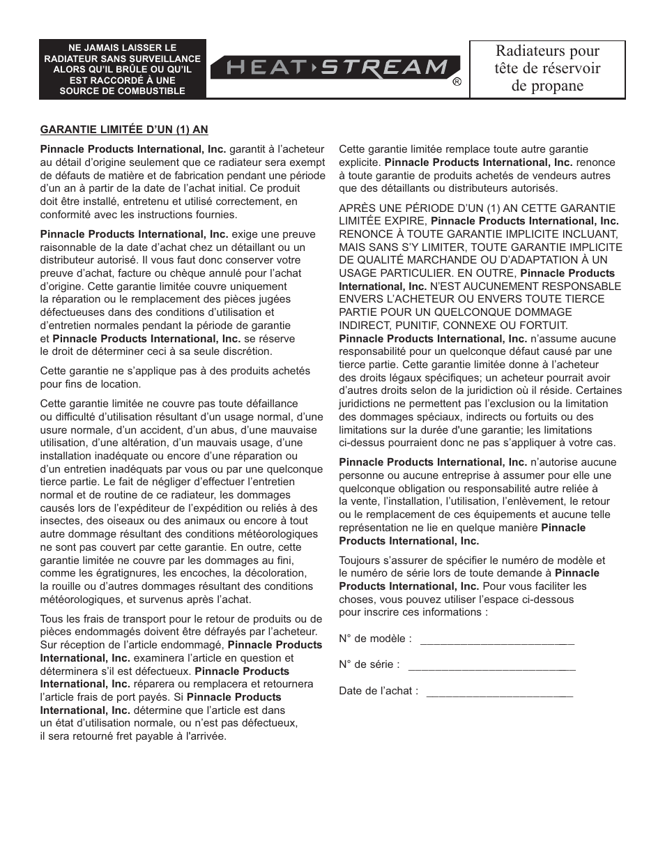 Radiateurs pour tête de réservoir de propane | HeatStream HS-30-TTC User Manual | Page 24 / 24