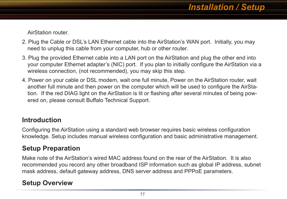 Installation / setup | Buffalo Technology WYR-G54 User Manual | Page 11 / 65