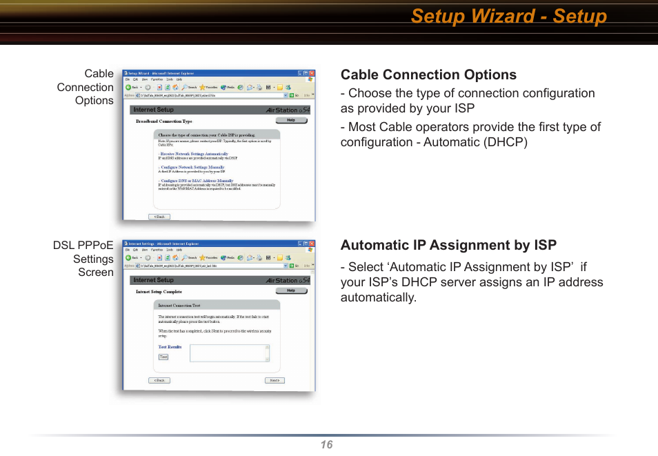 Setup wizard - setup | Buffalo Technology WYR-G54 User Manual | Page 16 / 65