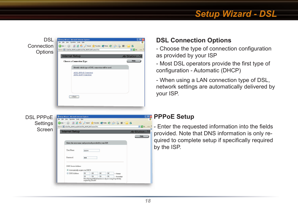 Setup wizard - dsl | Buffalo Technology WYR-G54 User Manual | Page 18 / 65