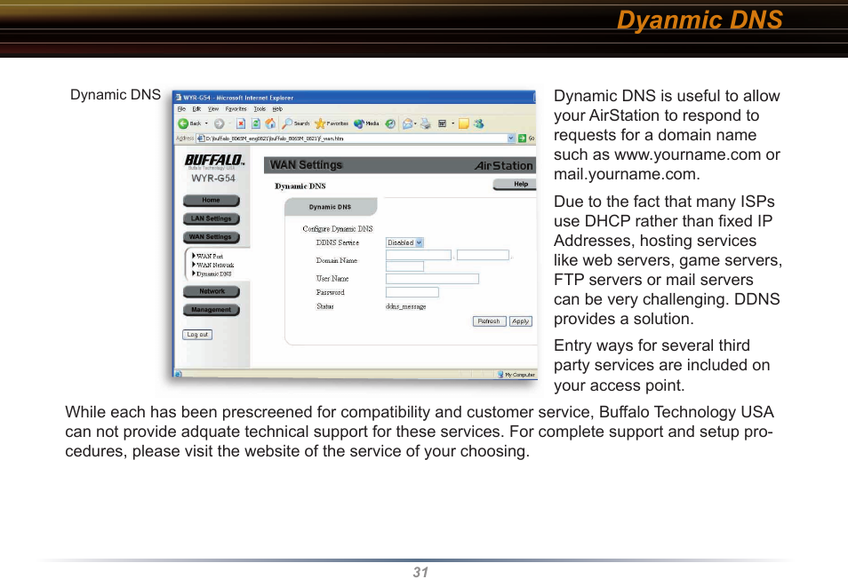 Dyanmic dns | Buffalo Technology WYR-G54 User Manual | Page 31 / 65