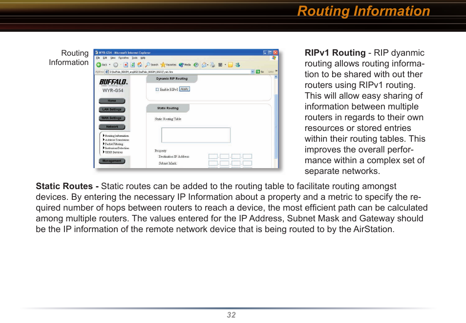 Routing information | Buffalo Technology WYR-G54 User Manual | Page 32 / 65